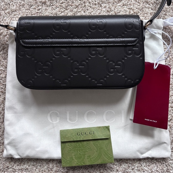 NWT Authentic Gucci Embossed Black Leather GG Mini Crossbody Purse - Picture 6 of 11